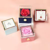 Marriage Ring Box Rotatable Ring Necklace Jewelry Display Case Gift Box Acrylic Jewelry Packaging Box Valentines Day Wedding