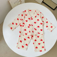 Autumn New Kids Pajamas Linen Shirt and Pants 2Pcs Casual Girls Sleepwear Long Sleeve Boys Sets