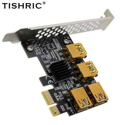 TISHRIC Gold Plated PCI PCIE Riser Card Adapter 1 to 4 Adapter Card USB 3.0 Multiplier HUB PCI Express For Bitcoin Mining Miner