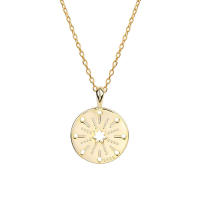 100 925 Sterling Silver Gold Compass Pendant Necklace Round Creative Chic Elegant Necklace For Women Fine Jewelry