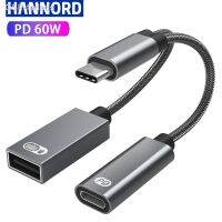 Fadads Hannord 2 IN 1 USB C 60W อะแดปเตอร์ประเภทที่มีชาร์จพอร์ตสำหรับแล็ปท็อปและแท็บเล็ต