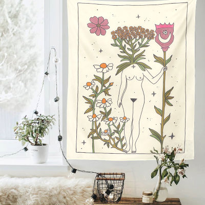 【cw】Tarot Card Tapestry Sun Moon Star Wall Hanging Astrology Divination Witchcraft Sun Moon Goddess Decor plant flower Tapestry