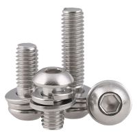 A2 Stainless Steel Round Head Hexagon Screw Set Flat Washer Combination Bolts M3 M4 M5 M6