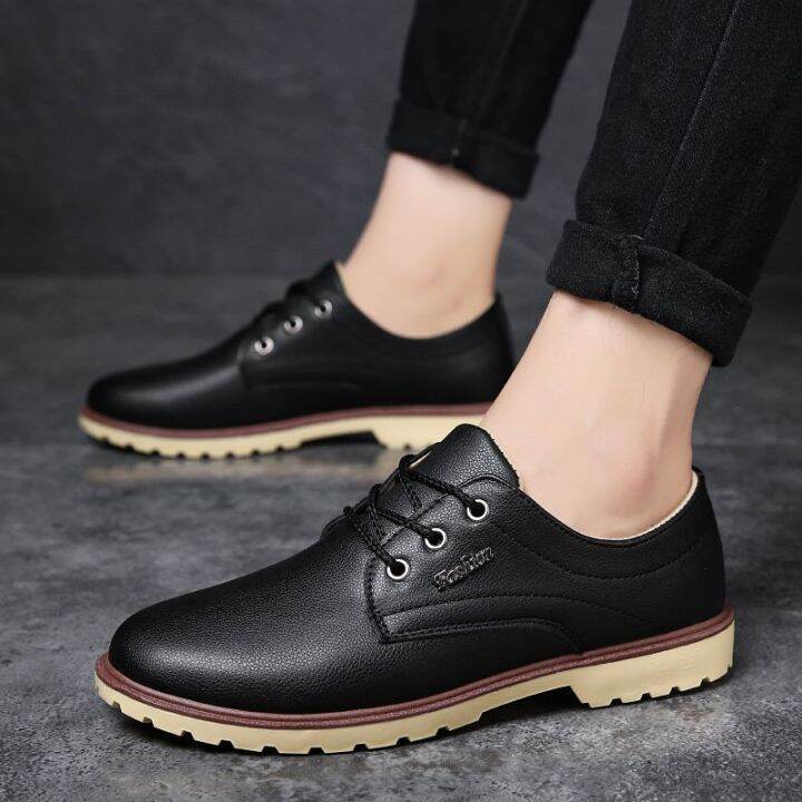 ready-2023-new-mens-korean-style-mens-low-top-black-casual-leather-shoes-waterproof-non-slip-tooling-boots-leather-panel-shoes