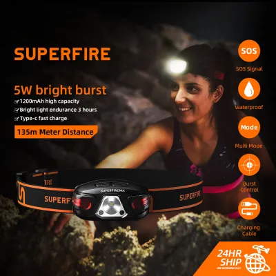 2021 SUPERFIRE HL63 Powerful headlamp Motion Sensor 5 Modes USB Rechargeable Head Flashlight Camping lantern Bicycle head lamp