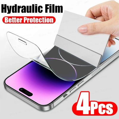 [spot goods66] 4PCS ฝาครอบ Hydrogel Screen Protector สำหรับ iPhone 14 13 12 11 Pro Max Mini X Xs XR SE 2020 6 7 8 14 Plus Soft ฟิล์มไม่ใช่แก้ว