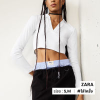 Zara เสื้อยืดผ้าร่องแขนยาวคอปก