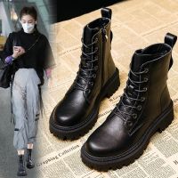 Comemore New Ladies Combat Autumn lace-up Boot Womens Shoes Woman Fashion Leather Ankle Boots Winter Black Comfortable Platform