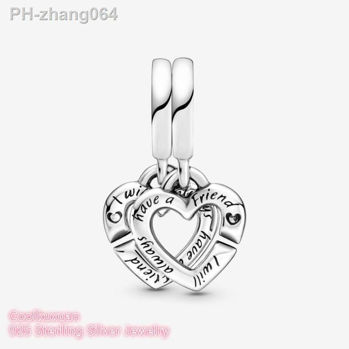 original-925-sterling-silver-linked-sister-hearts-split-dangle-charm-beads-fits-pandora-bracelets-jewelry-making-autumn