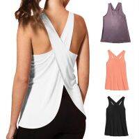 Ready Stock Sportswear Woman Cross Back Yoga Shirts Sleeveless Bodybuilding Fitness Sport T-shirt Quick Dry Workout Running Top Yoga VestTH