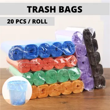 15pcs/roll Plastic Trash Bag, Modern Two Tone Drawstring Garbage
