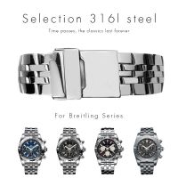 20mm 22mm 24mm Silver Stainless Steel Watch Strap Metal Watch Bands for Breitling Premier Avenger Super Ocean Wrist Bracelets