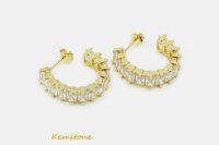 Kemstone 18K ยุโรปและอเมริกาอารมณ์หรูหราครึ่งวงกลมต่างหูปุ่มเครื่องประดับที่ส่องแสงสำหรับผู้หญิง