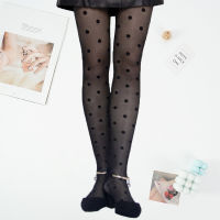 【 Cw】 Women Pantyhose Tights Seamless Lace Mesh Fishnet Pantyhose Nylon Polka Dot Print Summer Tight Stocking Female Hosiery