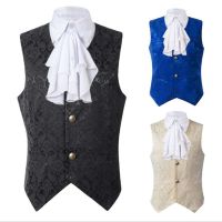 【ร้อน】เสื้อกั๊กสูท Steampunk Mne 39; Gothic Victorian Single Breast Brocade Medieval Halloween Cosplay WaistCoat With Jabot Tie