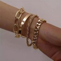 4pcs 18K Gold Plated Stainless Steel Bracelet Set Bangle Funk HipHop Fashion Link For Women Jewelry Style Chain Y1I1