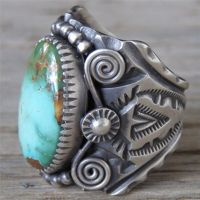 【CW】Unique Vintage Green Natural Stone Rings Classical Style Unisex Exaggerated Big Opal Crystal Finger Rings