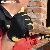 QIANGLEAF หนังสีเหลืองกีฬาระบายอากาศเย็บป้องกันอุปกรณ์อุตสาหกรรมบำรุงรักษากลางแจ้งขับรถถุงมือทนการสึกหรอคุณภาพสูงถุงมือขี่นุ่มจัดการทำงานตั้งแคมป์กลางแจ้งกีฬาโรงงานมุสลิมขายส่ง 508NP x