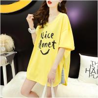 COD DSFDGDFFGHH Womens Short Sleeve Cotton T-shirt Female Loose Large Top Letter Slit Oversized Tee