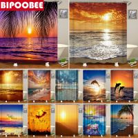 【CW】⊕¤  Beach Fabric Shower Curtain Curtains Dusk Sea with 12 Hooks