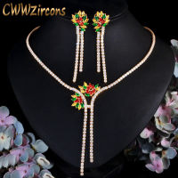 CWWZircons หลาย Warna CZ Bunga ชุด Kalung dan Anting-Anting Barang Kemas Perkahwinan untuk Wwita Nigeria Warna T465