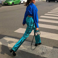 20212021 New Womens Pants Wide Leg Vintage Trousers High Waist Glossy Green Casual Loose High Street Blue Autumn Winter Y2k Pants