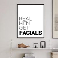 ◘✣ Real Men Get Facials อ้างพิมพ์ Men Beauty Salon Decor สีดำสีขาว Modern Minimalist โปสเตอร์ Wall Art ภาพวาดผ้าใบภาพ