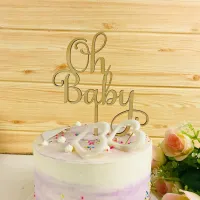 【✲High Quality✲】 HUOFD SHOP Oh Baby Cake Topper ไม้อะคริลิค,ท็อปเปอร์เค้กที่ระลึกสำหรับอาบน้ำทารกอุปกรณ์ตกแต่งเค้ก