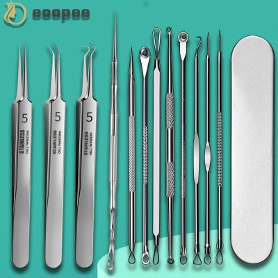 11Pieces Professional Tweezers Acne Remover German Ultra-fine No. 5 Cell Pimples Blackhead Clip Facial Pore Cleaning Care Tool