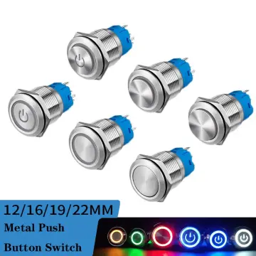 12/16/19/22mm Waterproof Metal Push Button Switch LED Light Momentary  Latching Car Engine Power Switch 5V 12V 24V 220V Red Blue) (Color : Blue  Ring