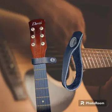 Black Leather Guitar Strap Holder Button Safe Lock for Acoustic