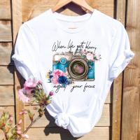 Women Fashion Camera Sweet 90s Vintage Flower Graphic T Casual Short sleeve O-neck Fashion Printed 100% Cotton summer new tops Round Neck cheap wholesale funny t shirt branded t shirt men Unisex Pop style xs-3xl