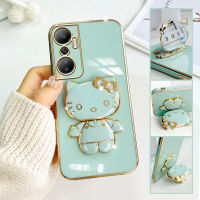 เคสโทรศัพท์ Hontinga สำหรับ Infinix Smart 7 Hot 20 Tecno Spark Go 2023 Pop 7 Pro Tecno Spark 10 Pro 10C Pova 5เคสพร้อมฮัลโหลคิตตี้ยืนสีทึบแฟชั่นหรูหราเคสโทรศัพท์ TPU นิ่มคลุมทั้งหมดกล้องเคสกันกระแทกป้องกันเคสยาง Gores