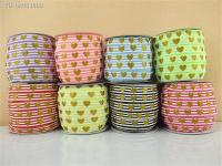 卍✘▫ 5 YardS 5/8 16mm Gold Love Heart Glitter Print Fold Over Elastics Ribbon FOE Spandex Bands Hair Tie Headband Sewing Trim5Yc752