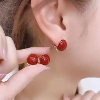 Acacia Beans Ear Studs Womens Double Sided Vintage Style Earrings Round Earrings Mesh Red Popular Advanced Sensitive Anti Allergy Earrings W0YC