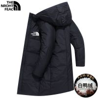 TheNorthFace ฤดูใบไม้ร่วงและฤดูหนาวยาวกลางไซส์ใหญ่เสื้อขนเป็ดผู้ชาย,เสื้อขนเป็ดเป็ดสีขาวมีฮู้ดอบอุ่นหนาทรงหลวม