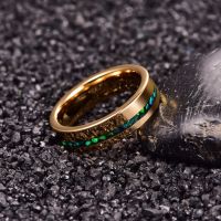 6mm Electric Gold Polished Inlaid Green Opal Tungsten Carbide Ring Mens Fashion Wedding Jewelry Best Gift