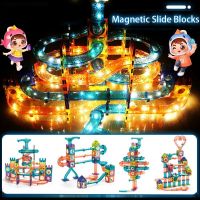 LED Magnetic Blocks Track Building Brick Bead Ball Children Toys Construction Competition Running Pipeline Building Blocks