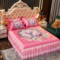 Pink Romance Girls Room Bed Skirt Home Textile Bedding 3pcsset(1Bed Skirt + 2pcs Pillowcase) Bed Sheet KingQuee Bed F0602