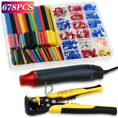 hot☋  678PCS Shrink Tube Sleeving Set Car Electrical Wire Terminals Insulated Fork Lugs Rolled Crimp with Pliers