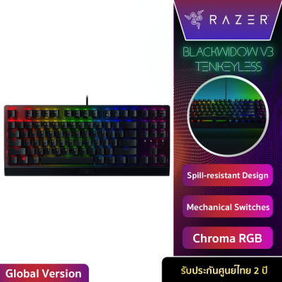 RAZER Blackwidow V3 Tenkeyless Mechanical Gaming Keyboard (Green switch) - Thai Layout คีย์บอร์ดสำหรับเล่นเกมมีไฟ RGB รองรับการใช้งานกับ Software, แป้นภาษาไทย (รับประกันสินค้า 2 ปี)