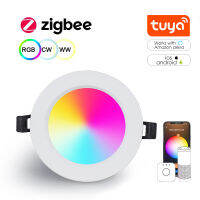 สมาร์ท Zigbee 3.0 Led Downlight RGB + CW + WW ไฟเพดานกลม 4 นิ้วทํางานร่วมกับฮับสะพาน Hub Echo Plus Alexa Voice Control