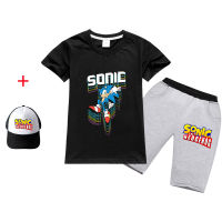 Sonic The Hedgehog เสื้อยืดกางเกงขาสั้นชุดสำหรับเด็กชายหญิงแขนสั้นกางเกงน่ารักฤดูร้อน Tee เสื้อพิมพ์ Hip-Hop สไตล์ RT1625A หมวก