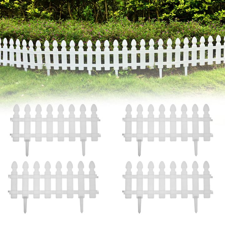 4PCS Plastic White Picket Fence Border Garden Landscape Edging Picket ...