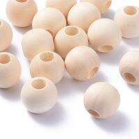 20pc Unfinished Wood Beads Natural Wooden Loose Beads Spacer Beads Macrame Beads Large Hole Beads Round Antique White 24~25x21~22.5mm Hole: 9~10mm