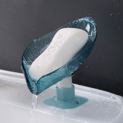 Leaf Shape Soap Holder Transparent Soap Box Bathroom Accessories Soap Dish With Suction Cup Bathroom Sponge Soap Container