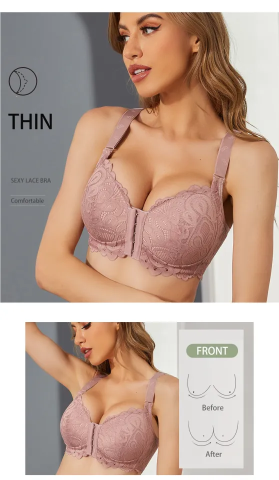 Plus Size Sexy Front Closure Bra for Women Lace Lingerie Wireless