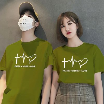 SUNNY FASHION Faith Hope Love Couple T-shirt Good Quality Cotton Unisex Tshirt For Women For Men