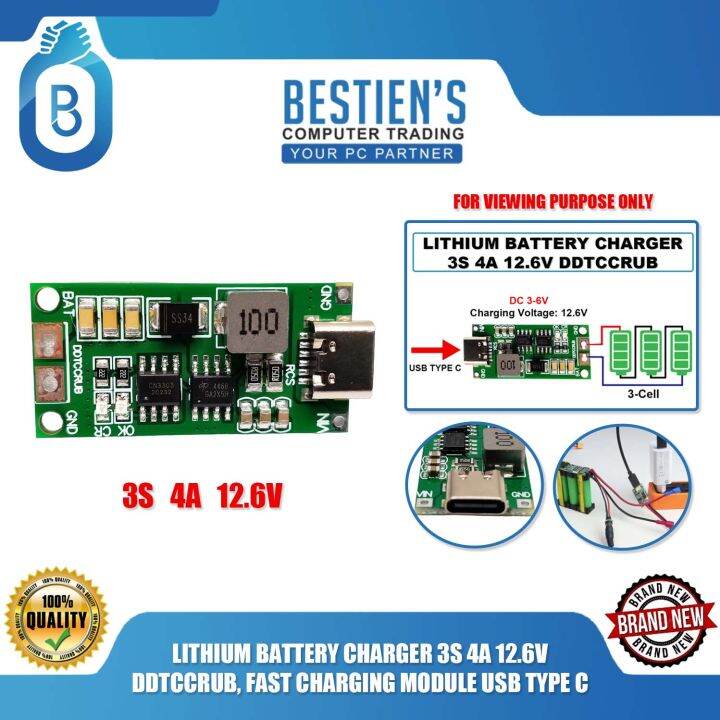 LITHIUM BATTERY CHARGER 3S 4A 12.6V DDTCCRUB, FAST CHARGING MODULE USB