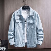 [COD] Ripped Denim Jacket Mens Korean Top Trend Loose Brand Kong